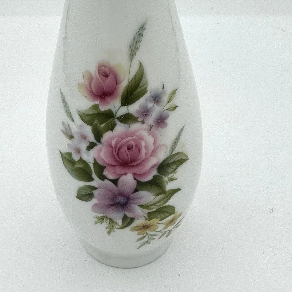 Vintage Floral White Porcelain Bud Vase Transferware MCM Taiwan Cottagecore